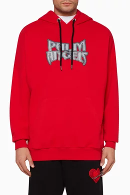 Buy Palm Angels Red Metal Logo-Print Hoodie for Men Online