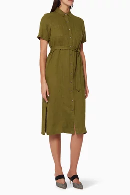 Buy WHISTLES Green Bella Linen Shirt Dress for Women Online Ounass Kuwait