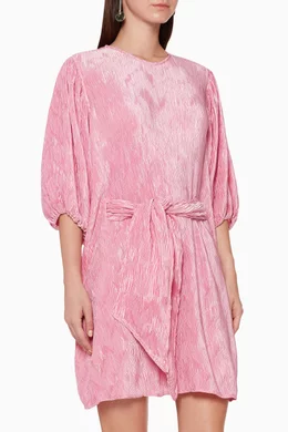 Buy Ganni Pink Pleated Waist Tie Satin Dress for Women Online Ounass Kuwait