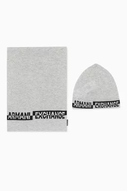 Buy Armani Exchange Grey Bicolour Beanie and Scarf Set for Men