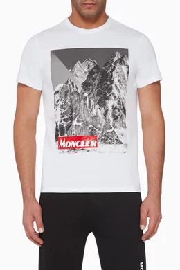 Buy Moncler White Mountain Print Logo T shirt for Men Online Ounass Kuwait