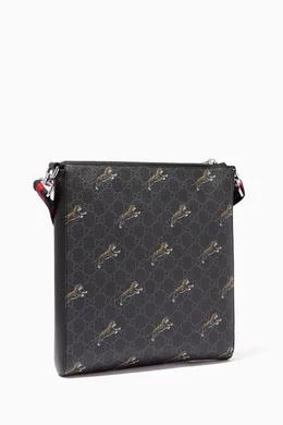 Buy Gucci Black GG Supreme Tiger-Print Messenger Bag for Men