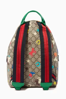 GUCCI GREY / RED / GREEN MULTI GG NYLON BACKPACK Gucci Unisex Leather GG Old Flower Logo Backpack Small  main image 2