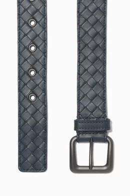 Buy Bottega Veneta Blue Intrecciato Calf Leather Belt for  display picture 1