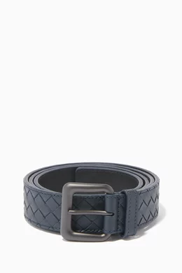 Buy Bottega Veneta Blue Intrecciato Calf Leather Belt for  display picture 3