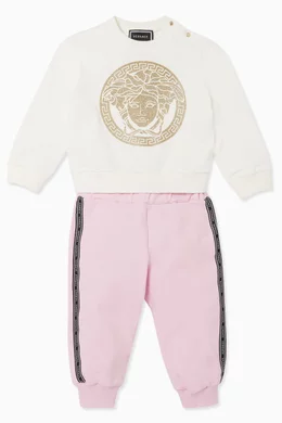 Buy Versace Pink Logo Tape Track Pants for Baby Girls Online