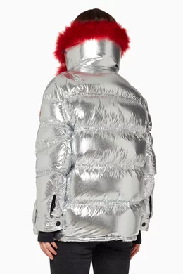 Buy Moncler Silver Atena Shearling Puffer Jacket for Women Online