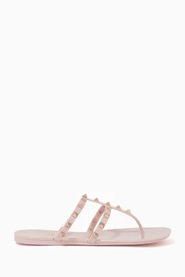 Buy Valentino Garavani Pink Rockstud Rubber Thong Sandals for