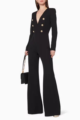 Buy Balmain Black Button Embellished Flared Leg Jumpsuit for Women Online Ounass Kuwait