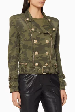 Buy Balmain Green Perfecto Camouflage Denim Jacket for Women Online Ounass Kuwait