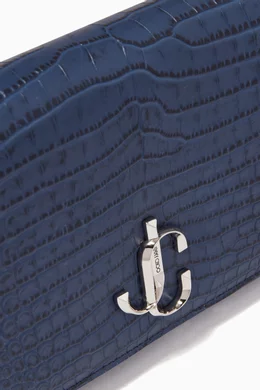 Buy Jimmy Choo Blue Varenne Clutch Bag in Croc-embossed Leather