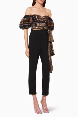 Cold Shoulder Multi Stripe Jumpsuit Buy Multicoloured Jumpsuits