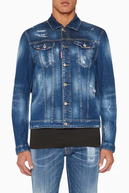 Buy Dsquared2 Blue Paint Splatter Distressed Denim Jacket for Men