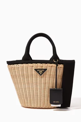Buy Prada Black Small Midollino Wicker Tote Bag for Women Online