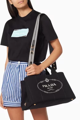 Buy Prada Black Small Giardiniera Canvas Tote Bag for Women Online Ounass Kuwait