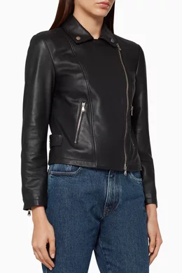 Buy Emporio Armani Black Leather Biker Belt Jacket for Women Online Ounass Kuwait