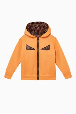 Buy Fendi Orange Monster Eyes Reversible Neoprene Hoodie for Boys