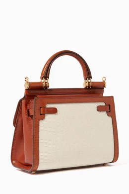 Buy Dolce Gabbana Brown Small Sicily 58 Canvas Leather Bag for