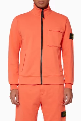 Buy Stone Island Orange Garment Dyed Cotton Track Jacket for Men