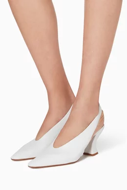 Buy Bottega Veneta White Almond Nappa Leather Slingback Pumps for