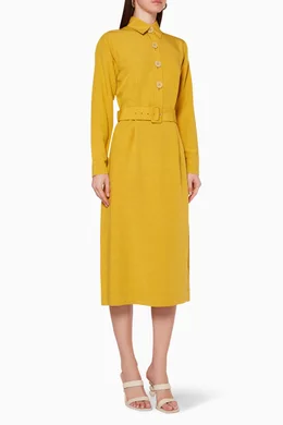 Buy Bouguessa Yellow Linen Belted Shirt Dress for Women Online