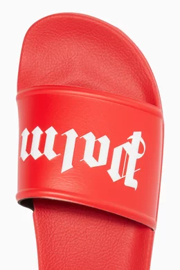 Buy Palm Angels Red Palm Angels Script Pool Slides for Men Online