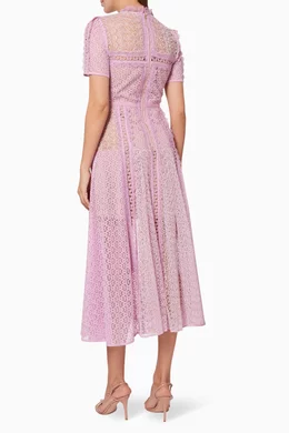 knee length dresses for ladies Self Portrait Pink Spiral Lace Panel Midi Dress  Corner Luxe Consignment