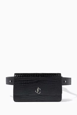 Buy Jimmy Choo Black Varenne Shiny Croc-Embossed Leather Belt Bag