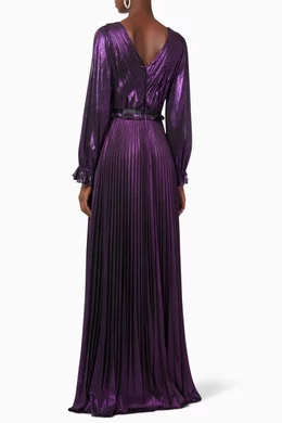 Buy Marchesa Notte Purple Pleated Lamé Gown for Women Online