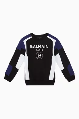 Buy Balmain Black Logo Paneled Cotton Sweatshirt for Boys Online