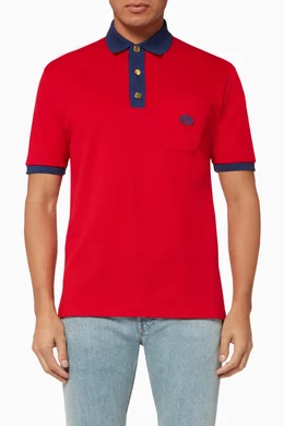 Buy Gucci Red Interlocking G Patch Cotton Polo Shirt for Men