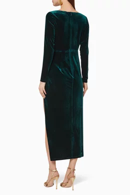 green emerald velvet dress David Jones Elle Zeitoune Velvet Long Sleeve Dress in Emerald Green, Size 6 AU