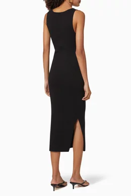 strapless open back dress Tie Waist Rib Knit Midi Dress Brown ML/UK10-12 / Brown