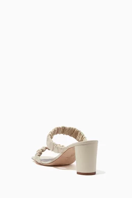Buy Staud Neutral Frankie 65 Ruched Sandals in Leather for Women