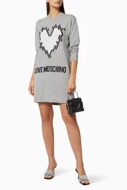Buy Love Moschino Grey Heart Knit Dress for Women Online | Ounass Kuwait