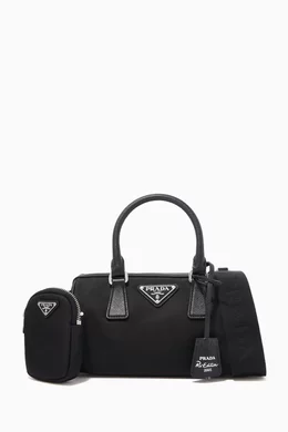 Buy Prada Black Mini Bauletto Bag in Nylon Saffiano Leather for