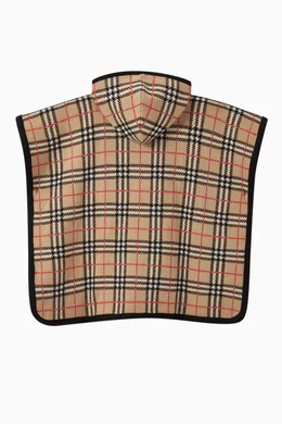 Buy Burberry Neutral Vintage Check Merino Wool Hooded Poncho for