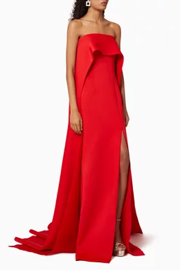 Buy Jovani Red Crêpe Satin Cape Gown for Women Online Ounass Kuwait