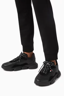 Buy Moncler Black Bubble Sneakers in Leather & Suede for Men