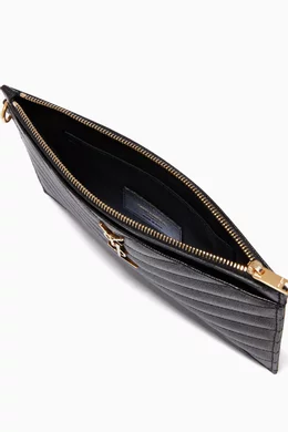 Buy SAINT LAURENT Black Cassandre Large Bill Pouch in Matelasse Leather for Women Online Ounass Kuwait