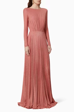 Buy Elisabetta Franchi Pink Pleated Lamé Jersey Maxi Dress