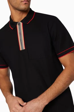 Buy Burberry Black Icon Stripe Cotton Zip Polo Shirt for Men