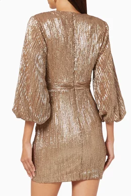 green emerald velvet dress Rent Lavish Alice Gold Open Back Sequin Mini Dress With Bow Detail main image 1
