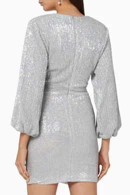 lavish alice silver sequin dress LAVISH ALICE BALLOON SLEEVE PLEATED SEQUIN MINI DRESS  Arelia's Dream