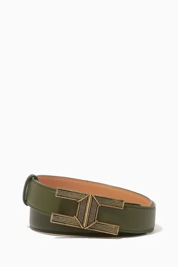 Buy Elisabetta Franchi Green Logo Belt in Faux Leather for Women