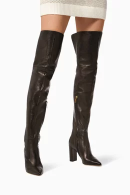 Buy Elisabetta Franchi Black Over The Knee Boots in Leather for Women Online Ounass Kuwait