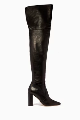 Buy Elisabetta Franchi Black Over The Knee Boots in Leather for Women Online Ounass Kuwait