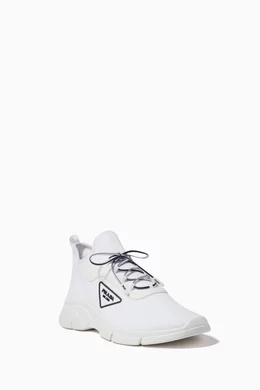 Buy Prada White Triangle Logo Sneakers in Knit Fabric for Men