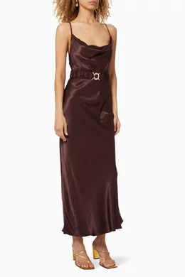 Buy Shona Joy Brown Giselle Satin Viscose Dress with Belt for Women Online Ounass Kuwait