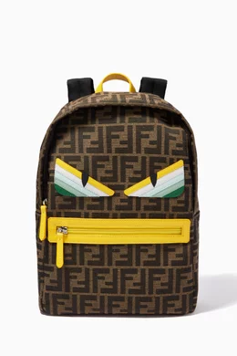 Buy Fendi Brown Monster Eyes Backpack in FF Jacquard for Boys